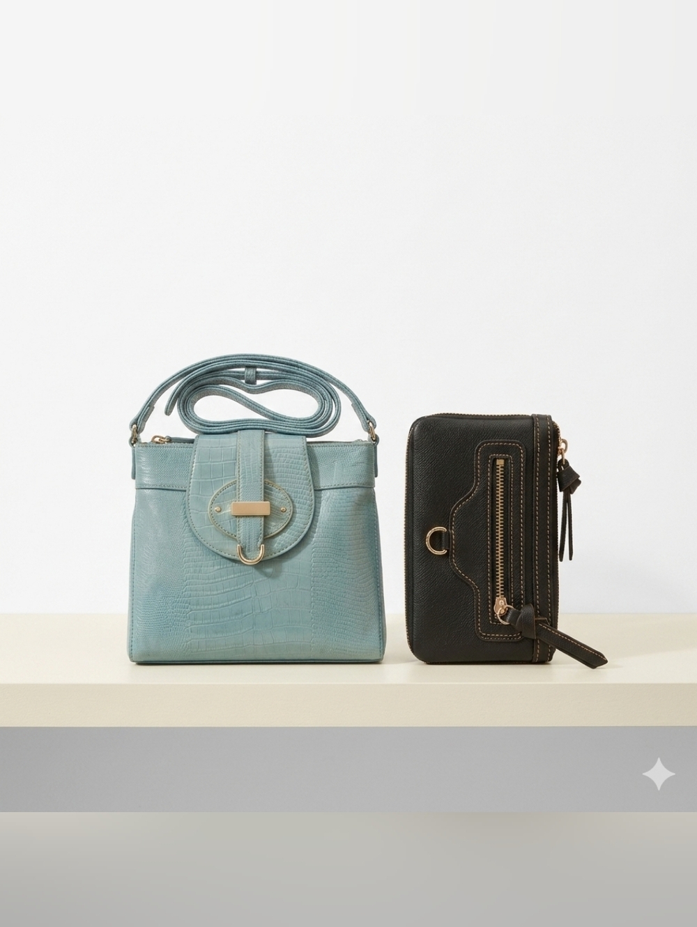 Nine West Aqua Crossbody And Black Wristlet  Duo